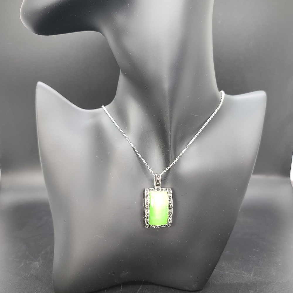 Necklace 316L S.Steel. Marcasite and Green Stone.